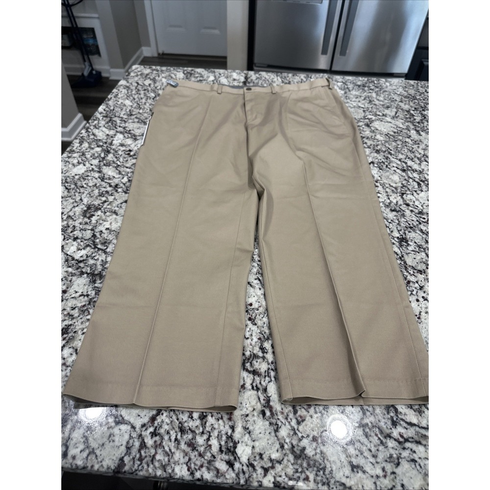 Haggar Clothing Flat Front Classic Fit Pants Men 44x29 Tan Premium No Iron Khaki - Picture 7 of 8
